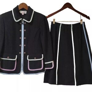 BEAUTIFUL ST JOHN COLLECTION 2pc black/multi skirt suit size 2 8